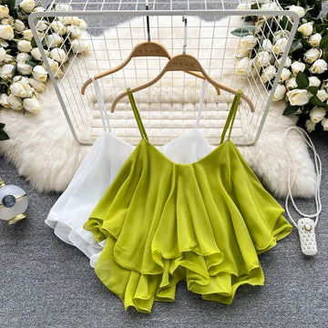 Summer Tops Spaghetti Straps Ruffle Sleeveless Tanks and Crop Tops Solid Tank Camisoles Women Y2k