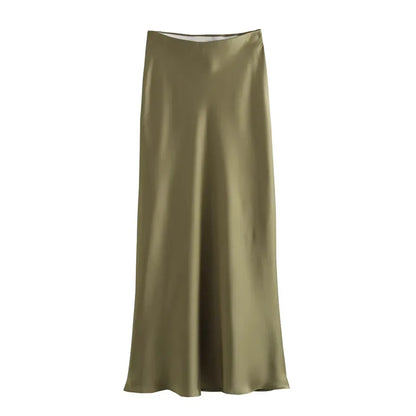 Woman Satin Skirt Women High Waist Long Skirts For Women Summer Black Midi Skirt Office Elegant Women's Skirts