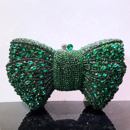 Rhinestone Green/Black Clutch Purse Bow Luxury Diamond Evening Clutches Wedding Bridal Bag