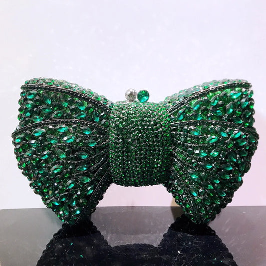 Rhinestone Green/Black Clutch Purse Bow Luxury Diamond Evening Clutches Wedding Bridal Bag