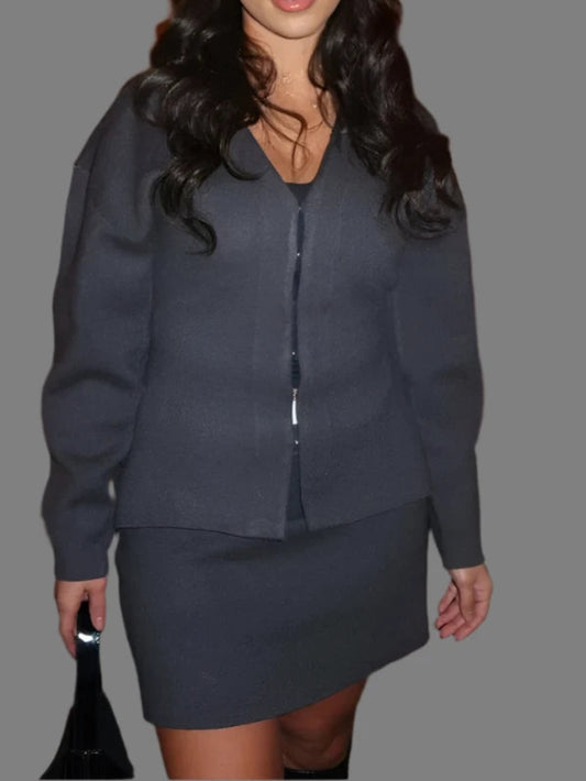 Classy Knit Suit Mini Skirt Sets For Women