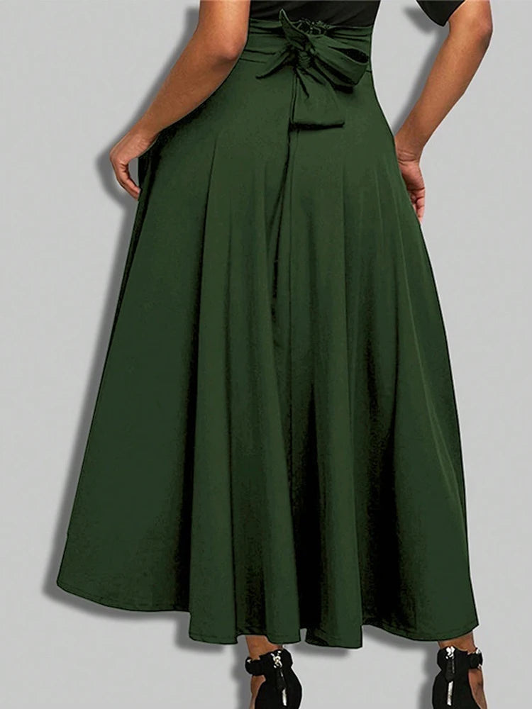 A-line Skirts for Woman High Elastic Waist Long Skirt Women With Bow Elegant Skirts