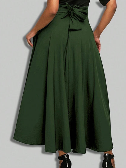 A-line Skirts for Woman High Elastic Waist Long Skirt Women With Bow Elegant Skirts