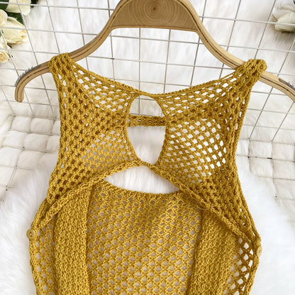 Sleeveless Jumpsuit Women Hollow Out O Neck Elegant Stretch Transparent Ladies Casual Summer Slim Rompers