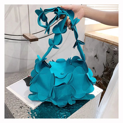 3D Flower PU Leather Armpit Purse Shoulder Bags Women Solid Color Fabric Crossbody Bag