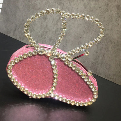 White Rhinestone Pink Butterfly Wedding Evening Clutches Party Prom Purse