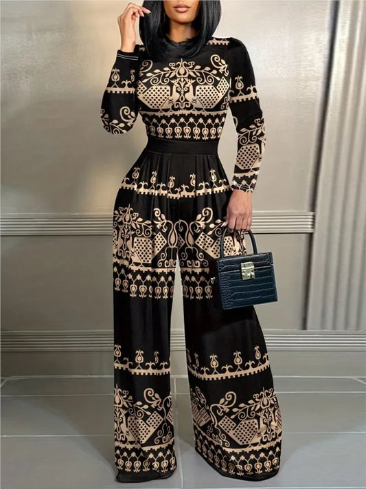 Elegant Women Stand Neck Wide Leg Rompers Casual Waist Jumpsuits Streetwear