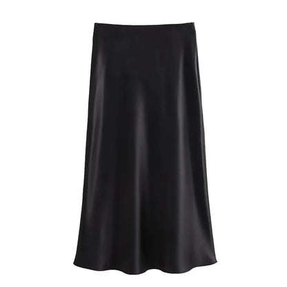 Woman Satin Skirt Women High Waist Long Skirts For Women Summer Black Midi Skirt Office Elegant Women's Skirts