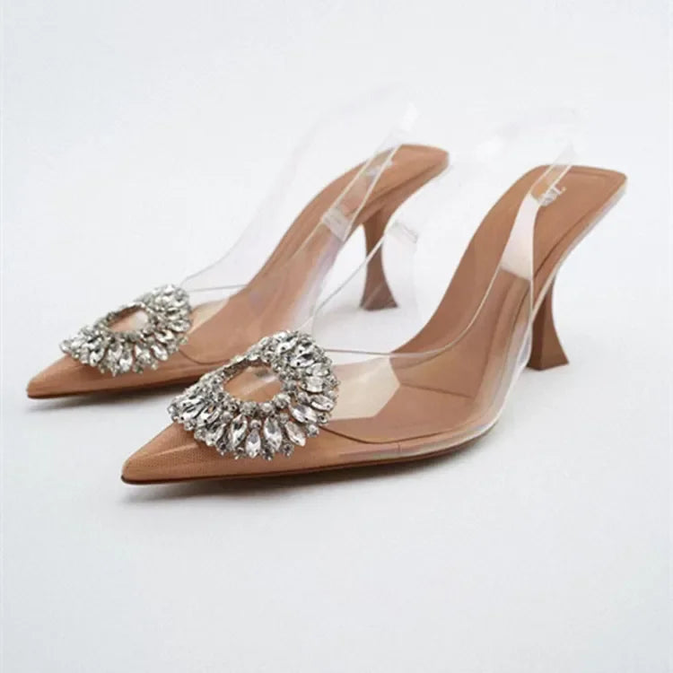 Women High Heel Sandals Women's Pointed Banquet Simple Clear Heels Sandals