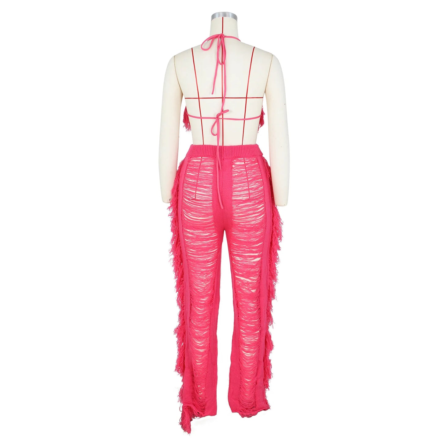 Tassel Knitted Pants Two Piece Set Resort Outfit Vacation Outfit Beach Cover Up