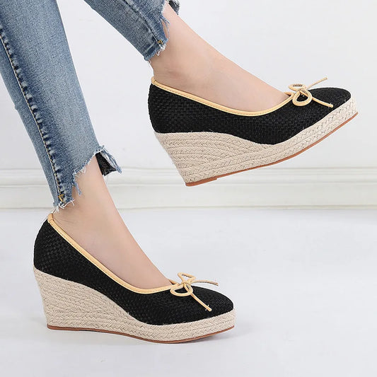 Women Bow Wedges Elegant Casual Woman Wedges