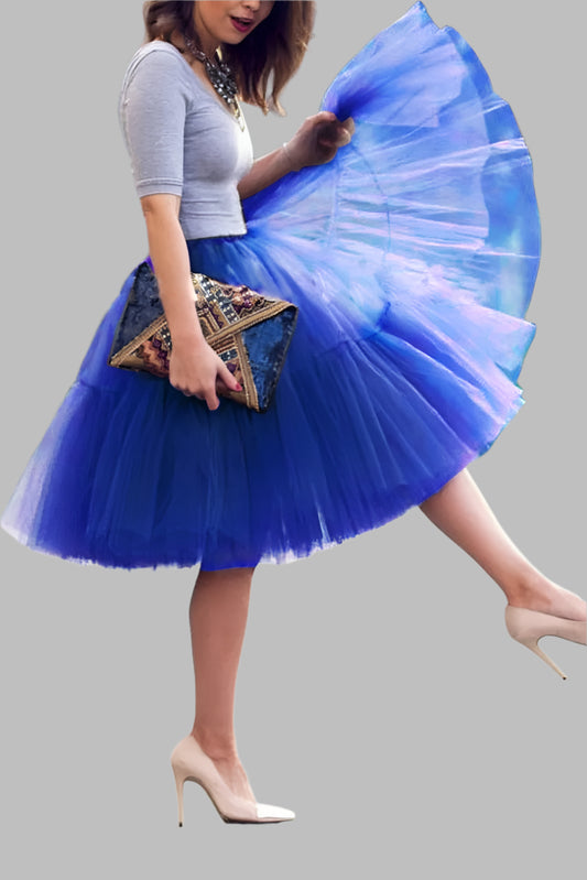Fluffy Tulle Skirt Petticoat Adult Elastic Waist Underskirt Layers Bridal Midi Tutu Skirts Women Prom Evening