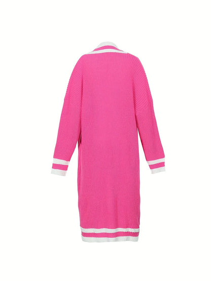 Plus Size Women's Long Sleeve V-Neck Maxi Cardigan Button Down Thick Casual Cardigan
