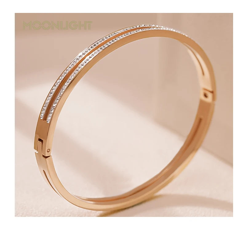 Trendy Titanium Steel Cubic Zirconia Cuff Bangles for Women