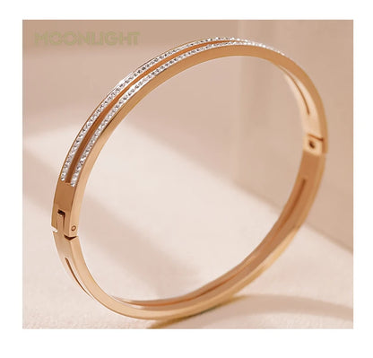 Trendy Titanium Steel Cubic Zirconia Cuff Bangles for Women