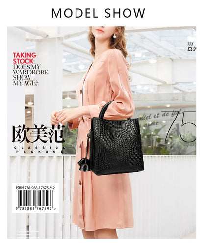 women's handbag, large capacity woven texture bucket bag, multiple colors