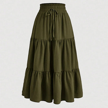 Women's Patchwork Solid Color Loose Skirt; Commuting Casual Cake Skirt; Elastic Waist Elegant Skirt