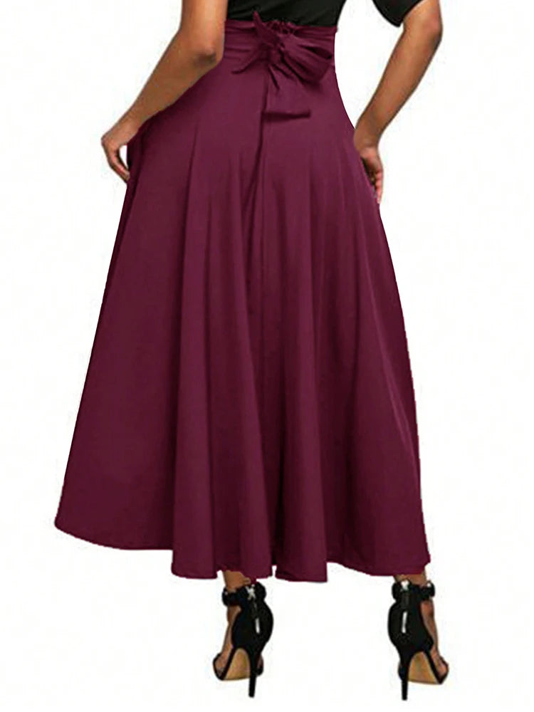 A-line Skirts for Woman High Elastic Waist Long Skirt Women With Bow Elegant Skirts