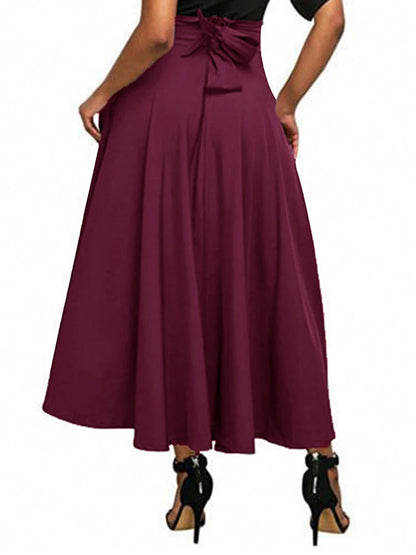 A-line Skirts for Woman High Elastic Waist Long Skirt Women With Bow Elegant Skirts