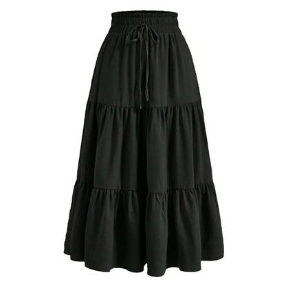 Women's Patchwork Solid Color Loose Skirt; Commuting Casual Cake Skirt; Elastic Waist Elegant Skirt