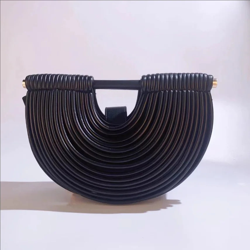 Gold Luxury Designer Brand Handwoven Noodle Bags Half Round Silver Evening Clutch