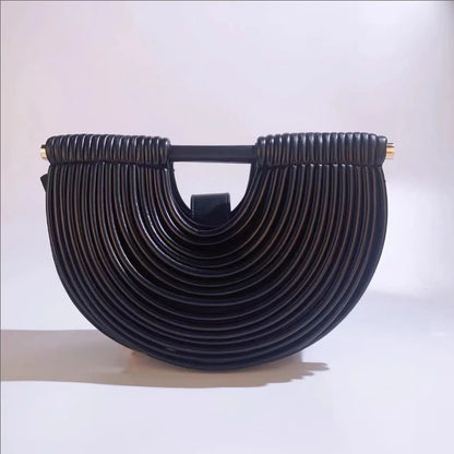 Gold Luxury Designer Brand Handwoven Noodle Bags Half Round Silver Evening Clutch
