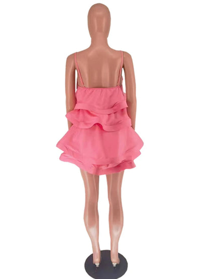 Sexy Short Daring Dresses Summer Spaghetti Strap Mini Dress with Cascade Ruffles