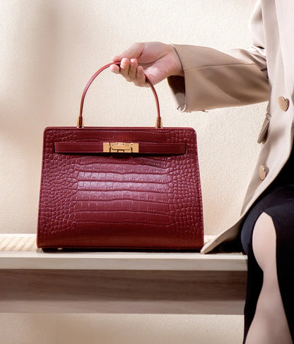 Genuine Leather Women's Bag, Red Mother's Shoulder Bag
