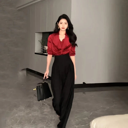 Women Ultra High Waist Wide Leg Pants Straight Thick Suit Pants Mop Pants