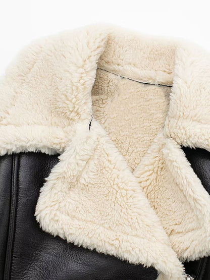 Women Solid Front Zipper Jackets Vintage Lapel Neck Long Sleeves Jacket