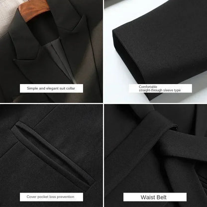 Women's Blazer Elegant Slim Fit Coats Casual Lace Up Women Mid Length Blazers