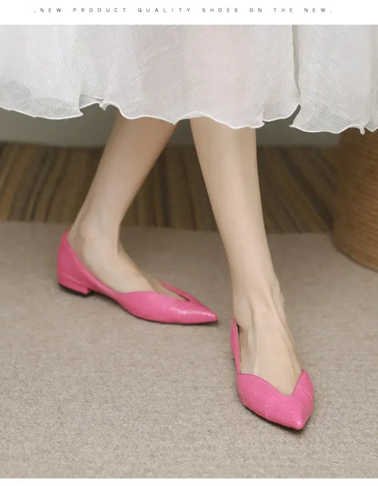 French Pointed Leather Shoe Simple Comfort Sheepskin Elegant Low Heel Shoes