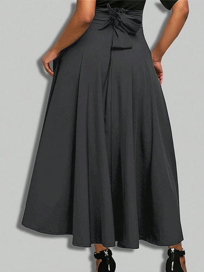 A-line Skirts for Woman High Elastic Waist Long Skirt Women With Bow Elegant Skirts