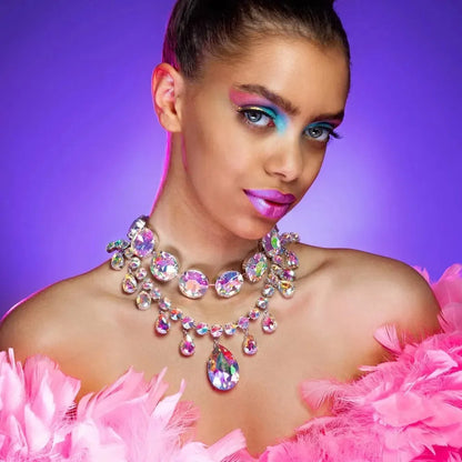 Luxury Glass Crystal Big Water Drop Statement Choker Necklace for Women
