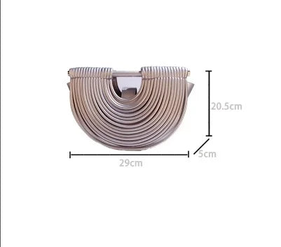 Gold Luxury Designer Brand Handwoven Noodle Bags Half Round Silver Evening Clutch