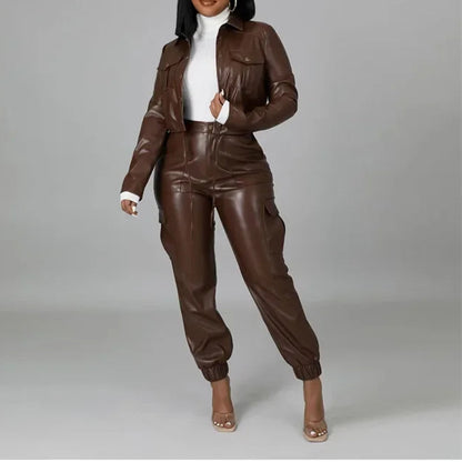 Pants Sets Two Piece Long Sleeve Cardigan Hidden Breasted Solid Zipper Fly Pencil Pants Slim Fit