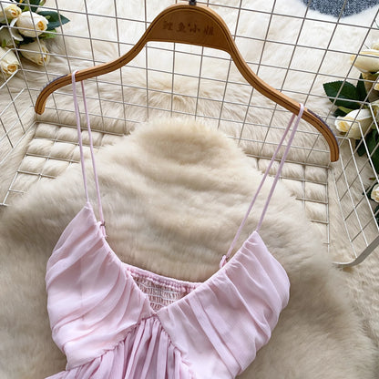 Chiffon Tops Straps Deep V Backless Top Ruffles Short Tank Top Vacation Style Sexy Tops