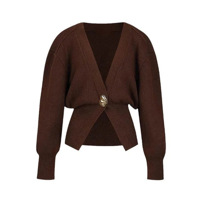 Women's Button Knitted Cardigan Vintage V Neck Full Sleeve Cropped Sweater
