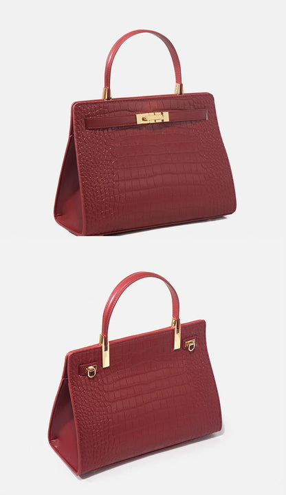 Genuine Leather Women's Bag, Red Mother's Shoulder Bag