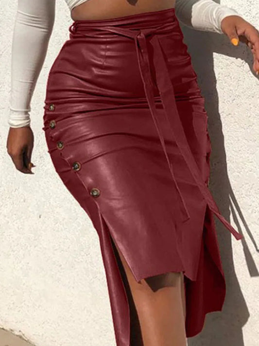 Side Split Leather Skirt Bodycon High Waist Skirt