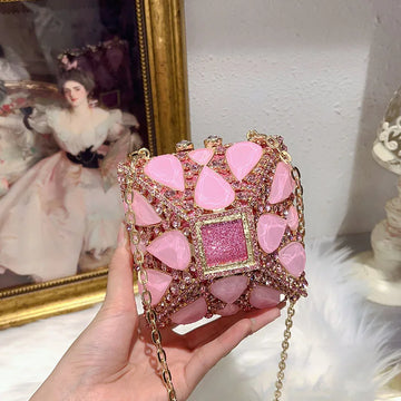 Luxury Glitter Metal Box Women Handbag Crystal Clutch Purse