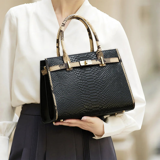 Elegant Single Shoulder Bag Business Women Black Animal Pattern Purses