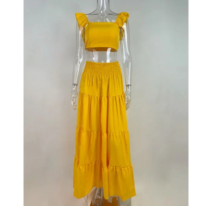 Y2k Two Piece Set Elegant Sexy Collage Sleeveless Top and Maxi Skirt Set