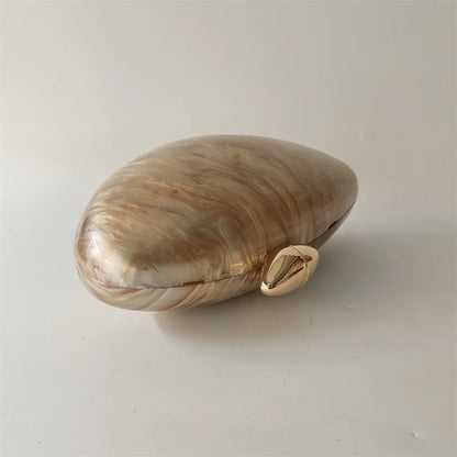 Shell Brand Pearl Brown Marble Acrylic Box Clutches Evening Bag Bridal Hand Bag