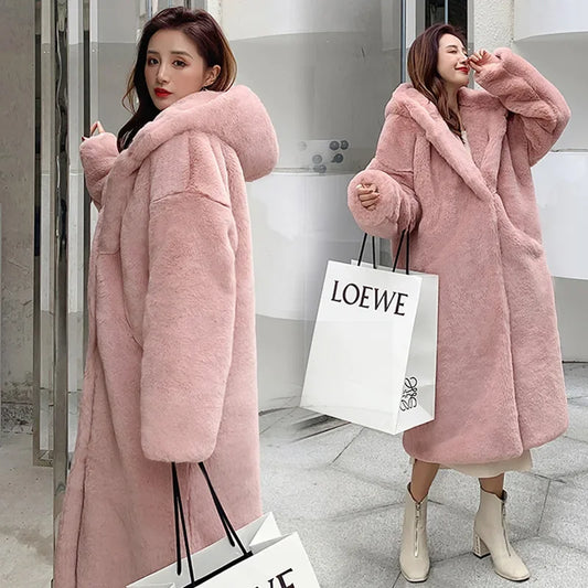Women Faux Fur Maxi Jacket Thick Y2k Autumn Winter Maxi Coat Outwear