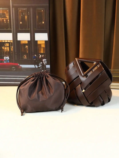 Woven Design Women Handbag, Tote Basket Bag, High-End Inverted Triangle Shaped Handbag