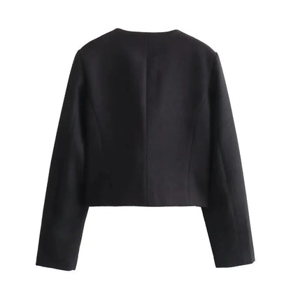 Cropped Tweed Jacket Woman Coat Button Long Sleeve Elegant Jackets For Women Short Coats Outwears