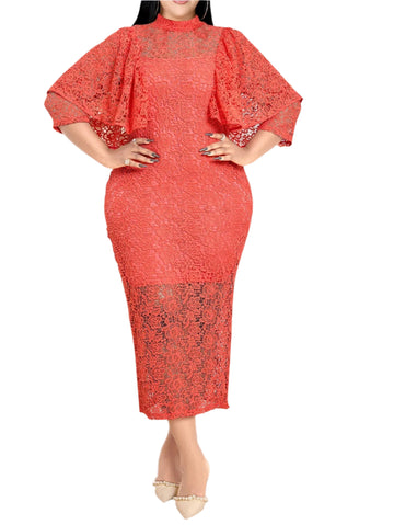 Women Red Lace Long Dress Sexy Suspender Base Two-piece Set Elegant Lace Up Holiday Dress