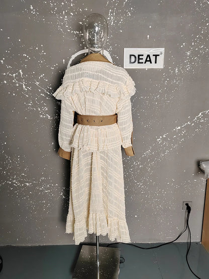 Lace Patchwork Trench Coat Women's Lapel Loose Double Breasted Windbreaker
