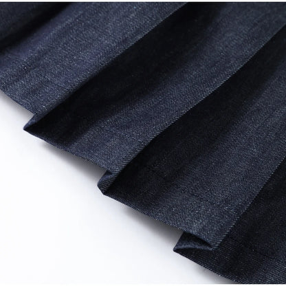 Denim Jacket Mini Skirt Women 2 Piece Set Stand Collar Zipper Long Sleeve Pocket Coat A-line Skirts